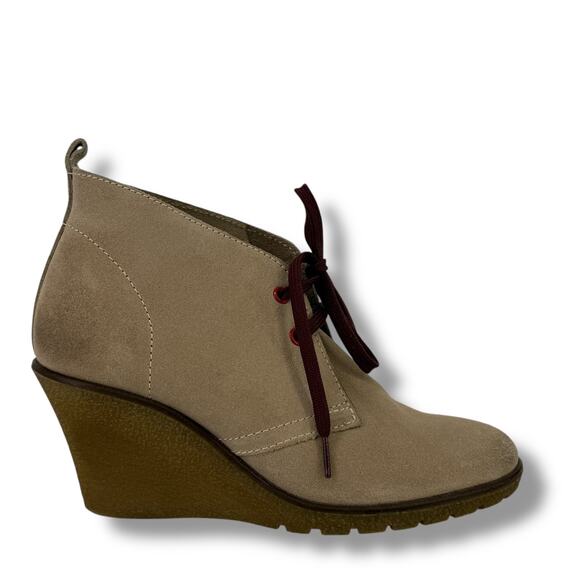 Boden Suede Wedge Ankle Boots Womens Size 38 7 7.5 Beige Lace Up Chukka - Picture 2 of 11